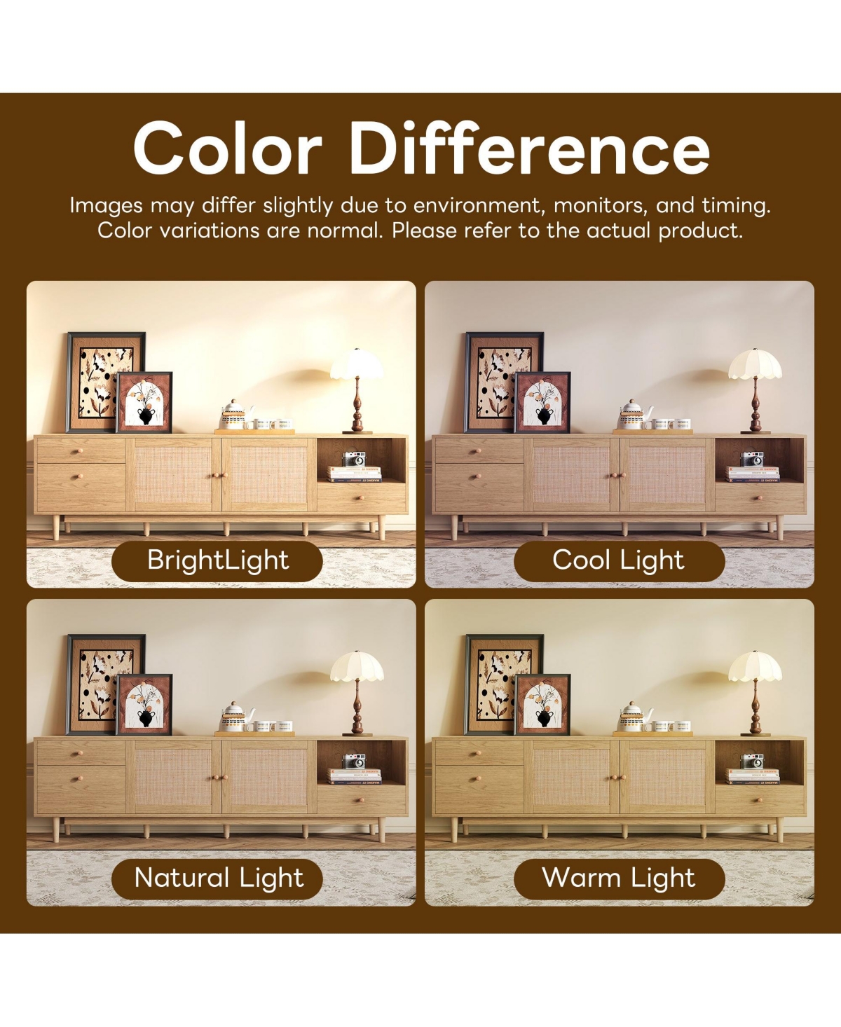 Boyel Living Tv Stand for 65 to 85 Inch Tv with Open Storage and Drawers, Modern Wood Media Console with Real Rattan