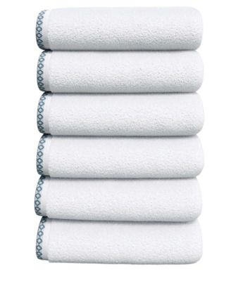 Quick-Dry Cotton Decorative Border 6 Pack Hand Towel Set