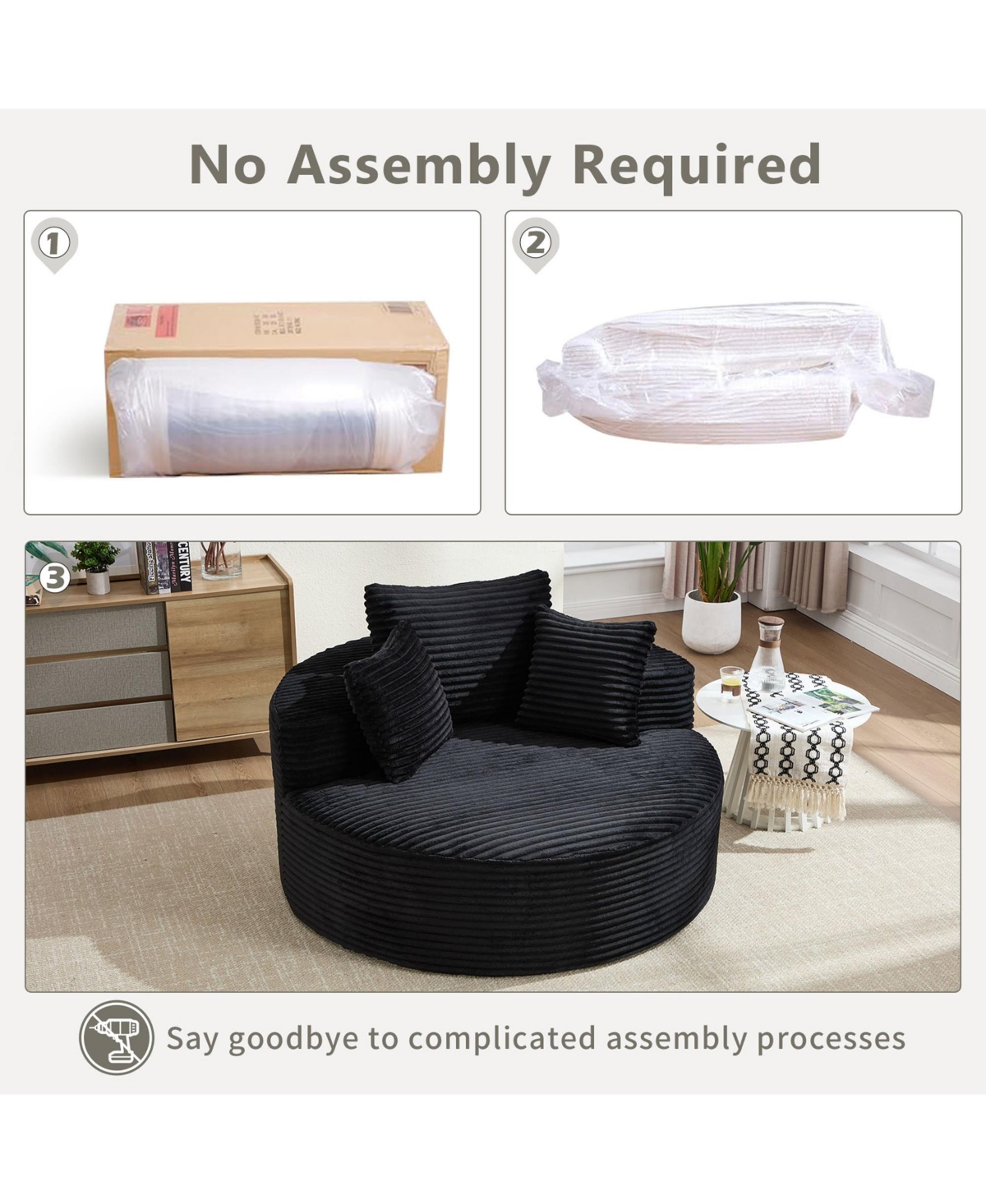 Boyel Living Round Sofa Bed with Memory Foam Sectional Couches for Room