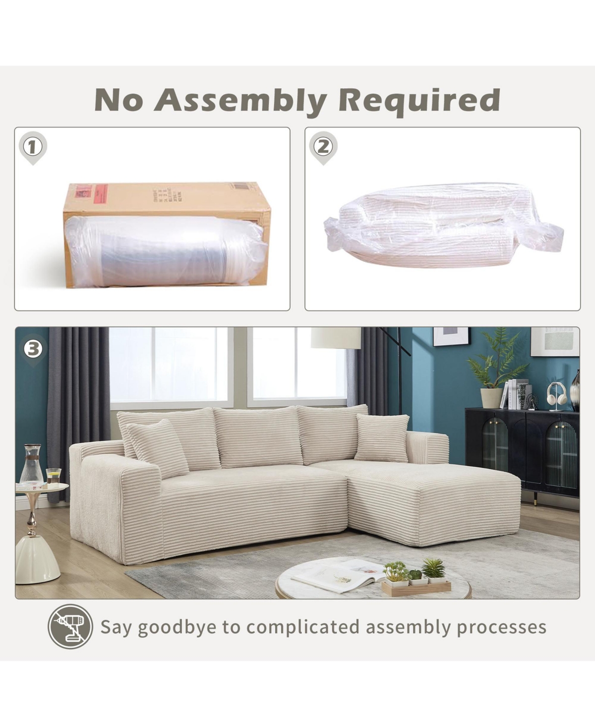 Boyel Living Modular Sectional Sofa Couches L-Shape Couch 3 Seat Memory Foam Couches, Cloud with Right Chaise.