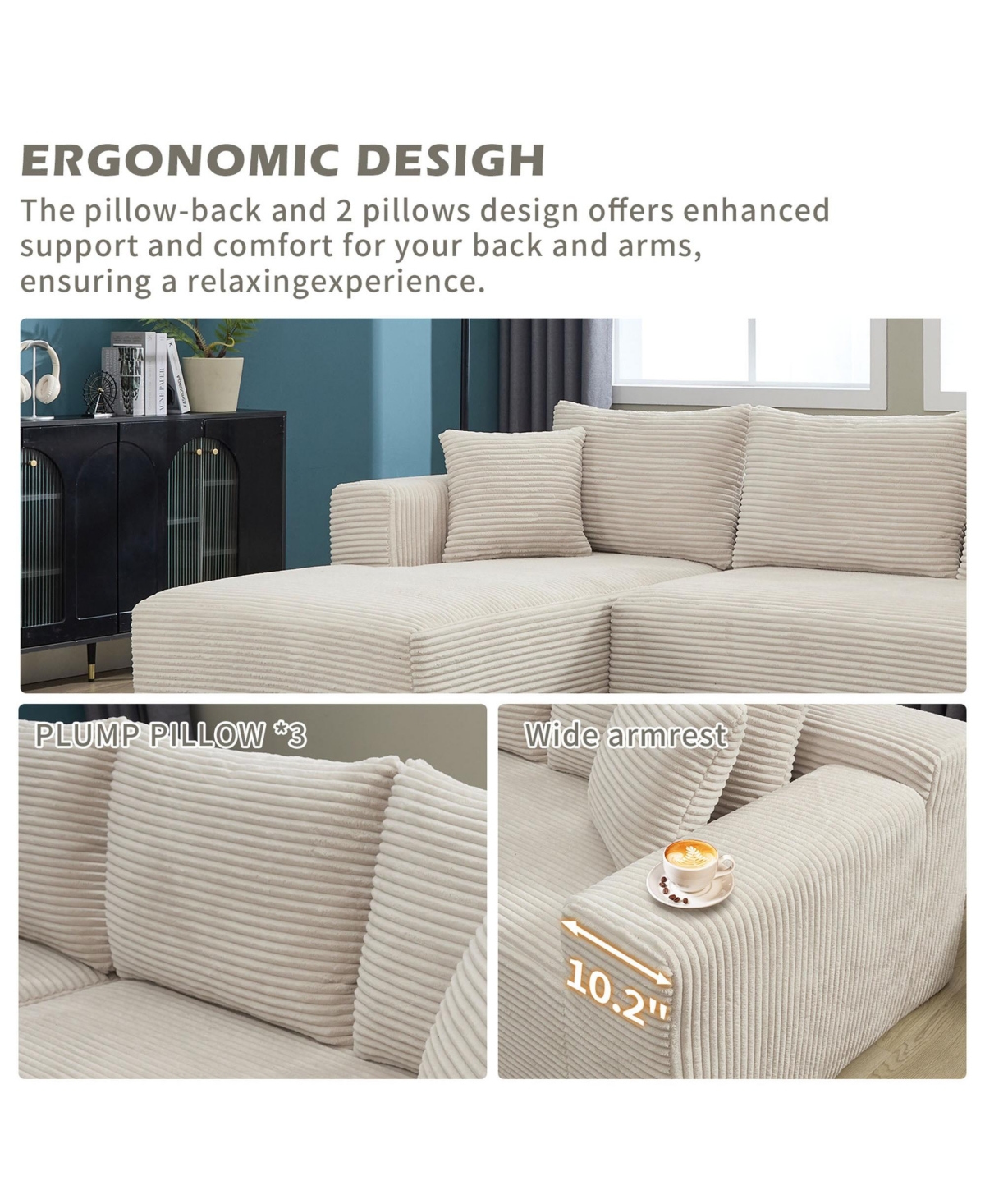 Boyel Living Modular Sectional Sofa Couches L-Shape Couch 3 Seat Memory Foam