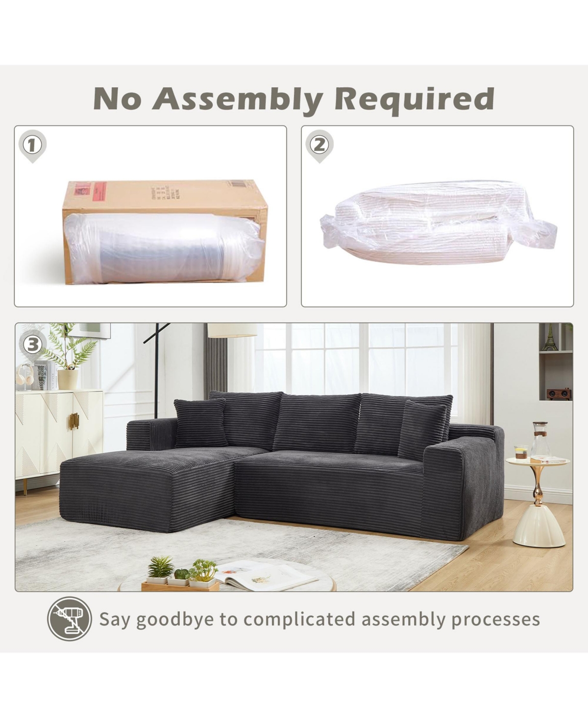 Boyel Living Modular Sectional Sofa Couches L-Shape Couch 3 Seat Memory Foam