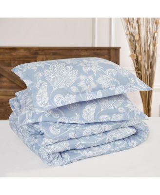 Premium Paisley Floral Comforter Set – Soft Blue Gray Modern Microfiber Bedding – 3 Piece Set with 1 Comforter and 2 Pillow Shams - Queen