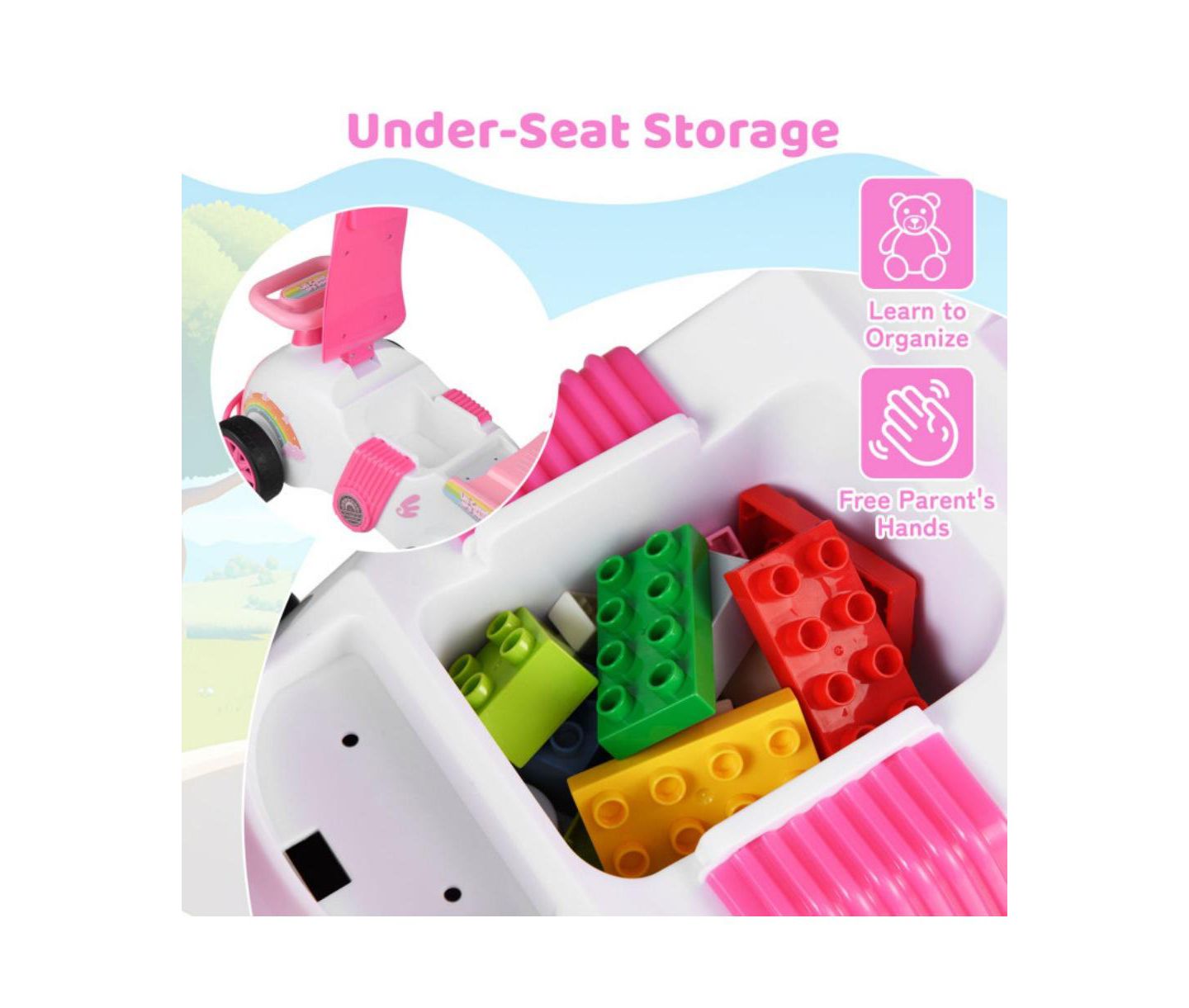 Детская игрушка HONGGE Kids Ride On Sliding Car with Music and Storage, цвет: Розовый — фото 4