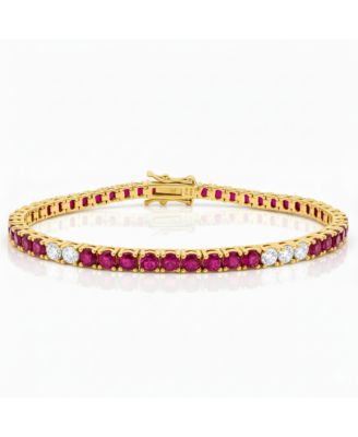 Tennis Bracelet with Alternating Created Rubies and CZ 7 Inches