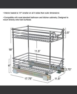 Glidez 11.5" W Steel Pull-Out Storage Organizer, 2-Tier Design, Chrome
