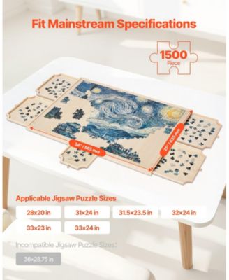 1500-Piece Rotating Puzzle Board with 5 Drawers and Cover, 34x25 in Portable Wooden Jigsaw Table for Adults