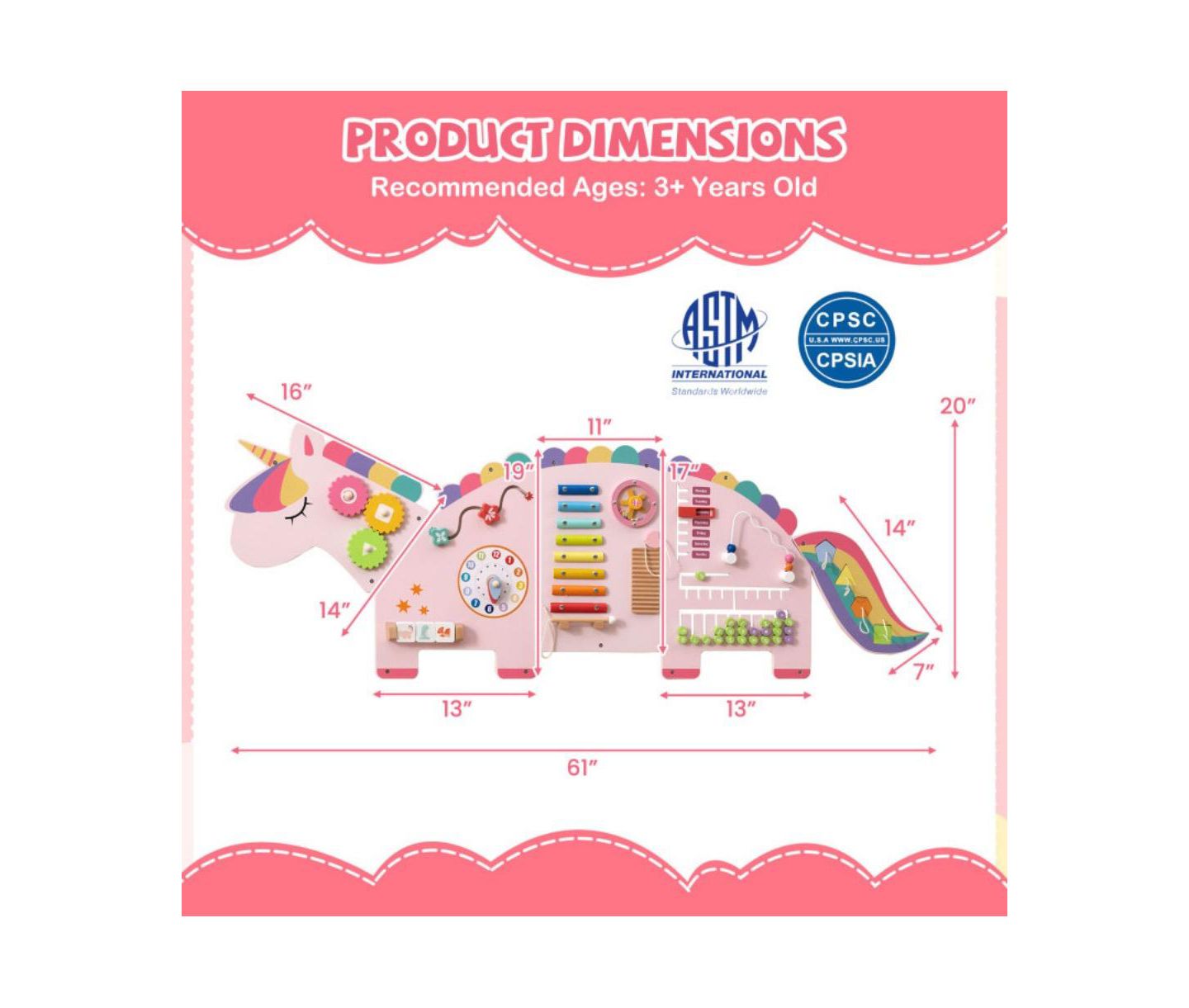 Детская игрушка HONGGE Kids Montessori Sensory Busy Board with 11 Learning Activities, цвет: Розовый — фото 4