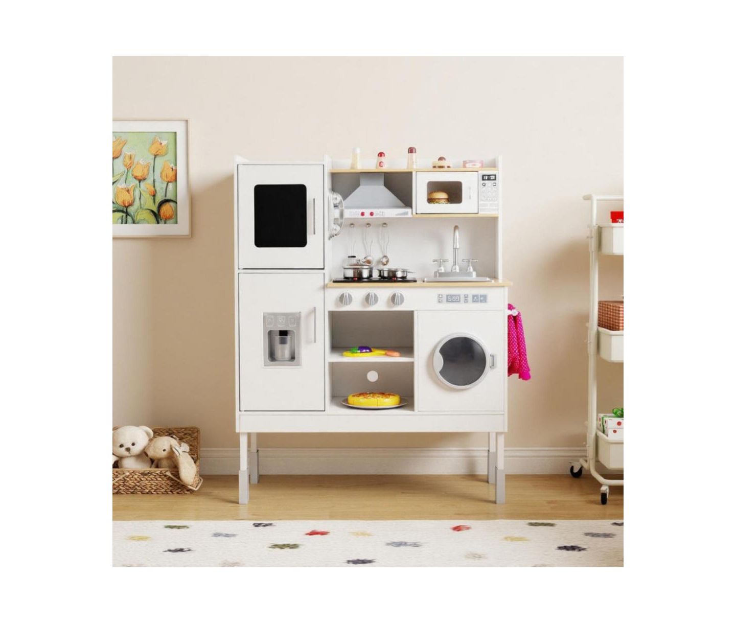 Детские игрушки HONGGE Adjustable-Height Wooden Play Kitchen Set, Ages 3+, цвет: Белый — фото 2