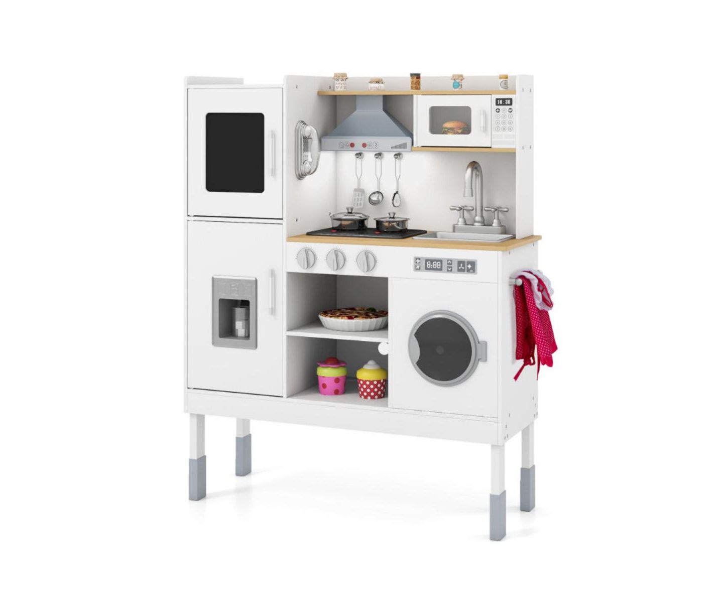 Детские игрушки HONGGE Adjustable-Height Wooden Play Kitchen Set, Ages 3+, цвет: Белый — фото 1