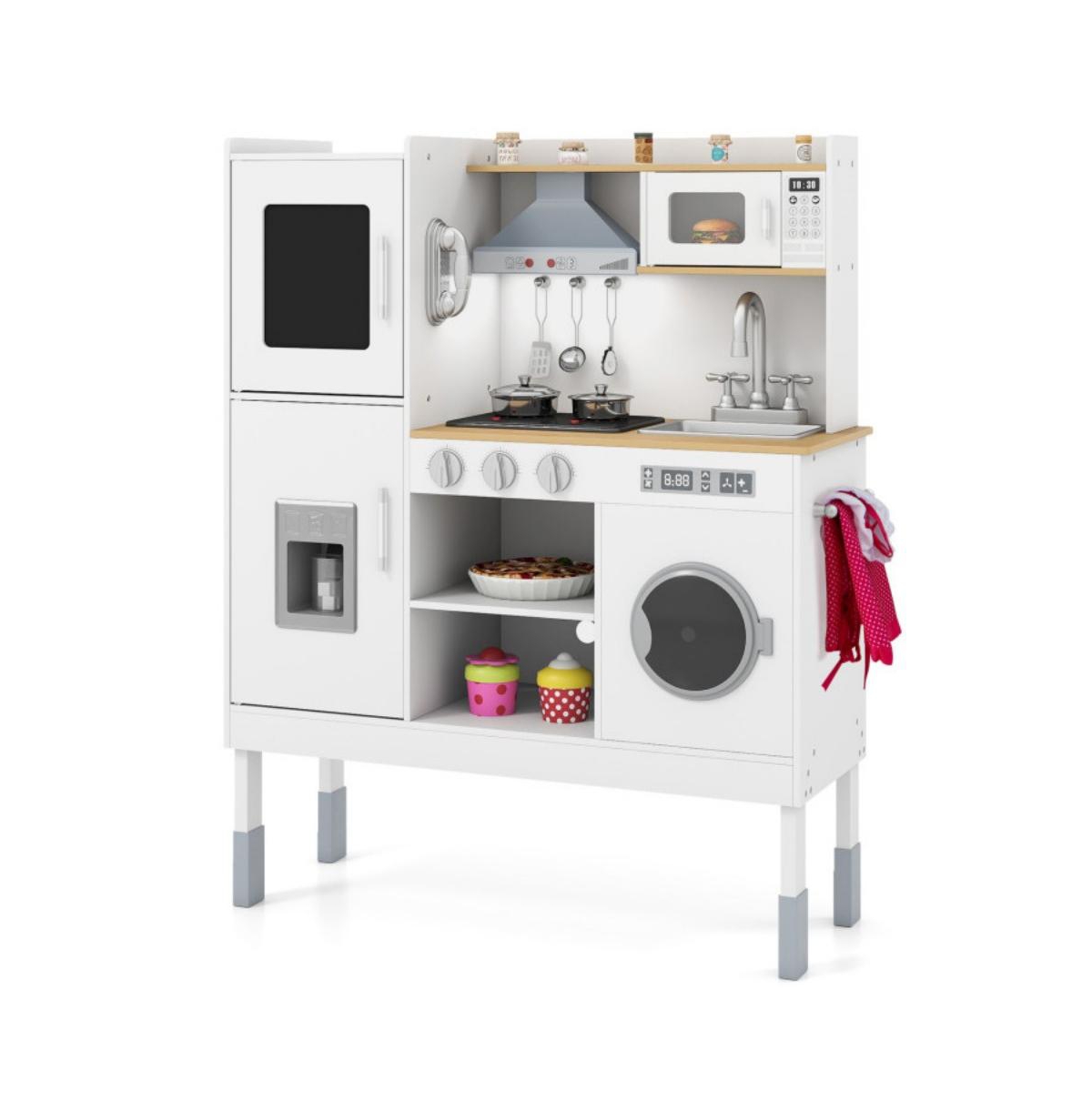 Hongge Kids Adjustable Height Wooden Play Kitchen Set with Accessories and Storage