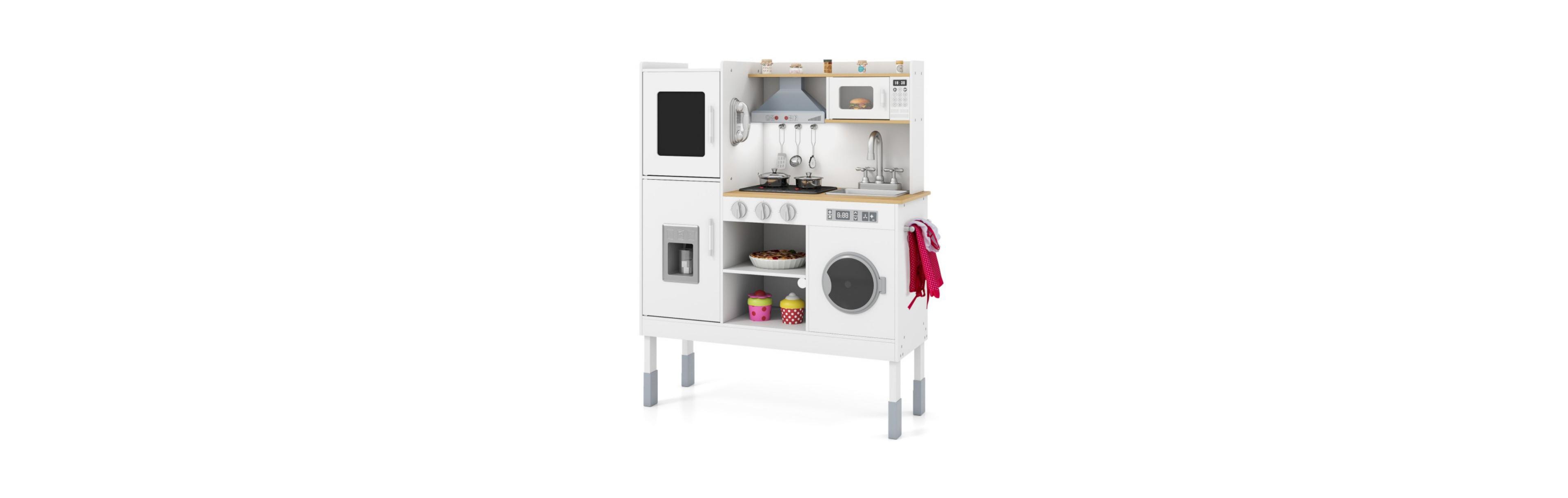 Hongge Adjustable-Height Wooden Play Kitchen Set, Ages 3+