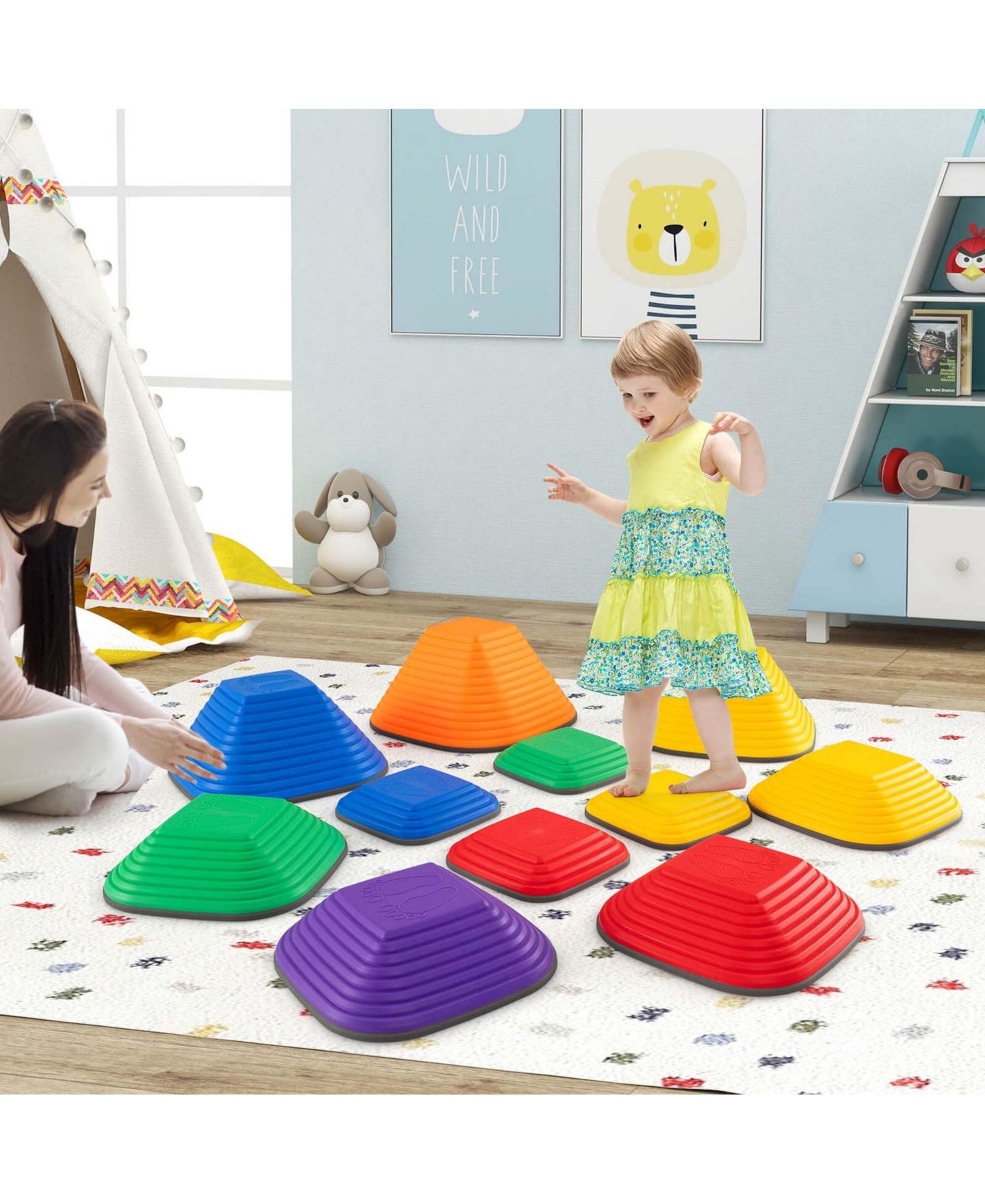 Детские игрушки Costway 11-Piece Stepping Stones with Non-Slip Edge, Ages 3+, цвет: Жёлтый — фото 10