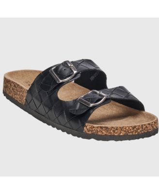 Men's Double Strap Contour Sandals Slip on Buckle Slides Faux Leather Footbed Sandal Ergonomic Cork-Inspired Sole Summer Footwear