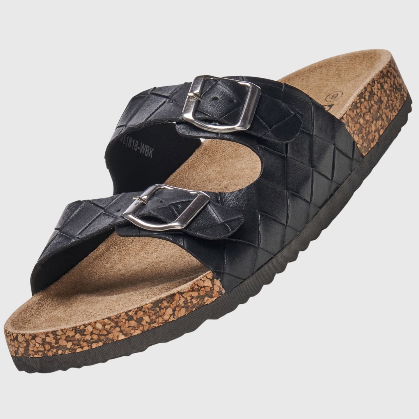 Мужские сандалии Alpine Swiss Double Strap Contour Sandals Slip on Buckle Slides Faux Leather Footbed Sandal Ergonomic Cork-Inspired Sole Summer Footwear, цвет: Чёрный — фото 1