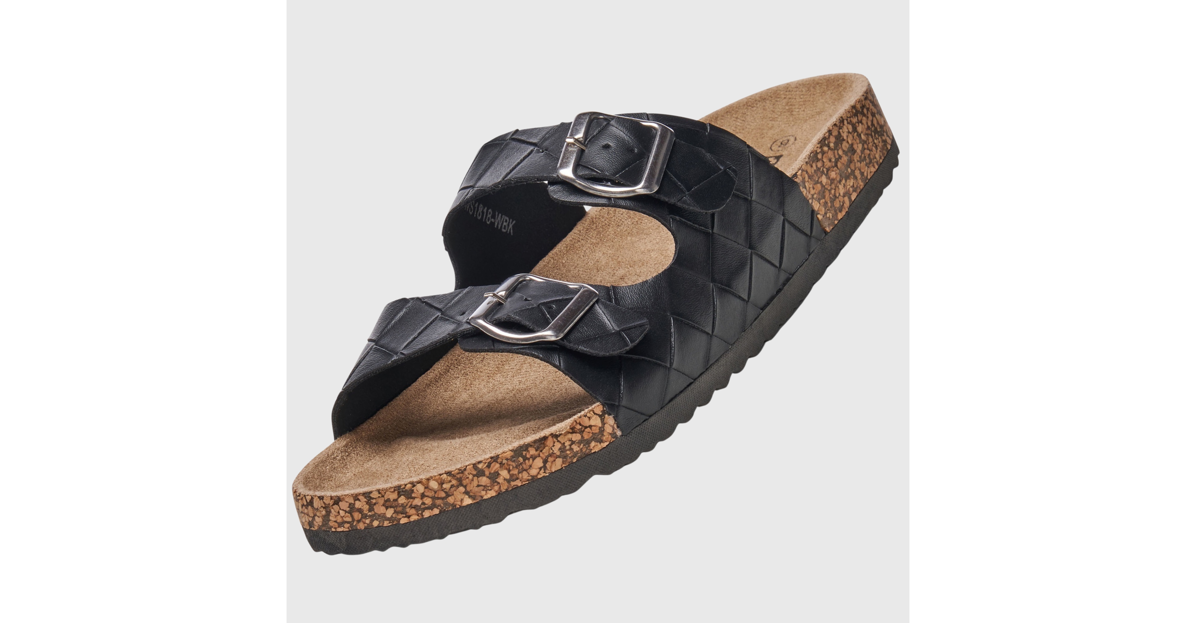 Alpine Swiss Men's Double Strap Contour Sandals Slip on Buckle Slides Faux Leather Footbed Sandal Ergonomic Cork-Inspired Sole Summer Footwear