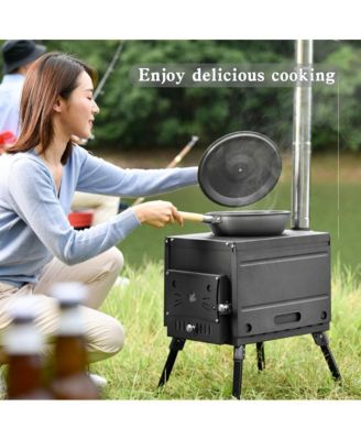 Portable Wood Stove with Top Warming Platform for Camping Cooking & Outdoor Heating