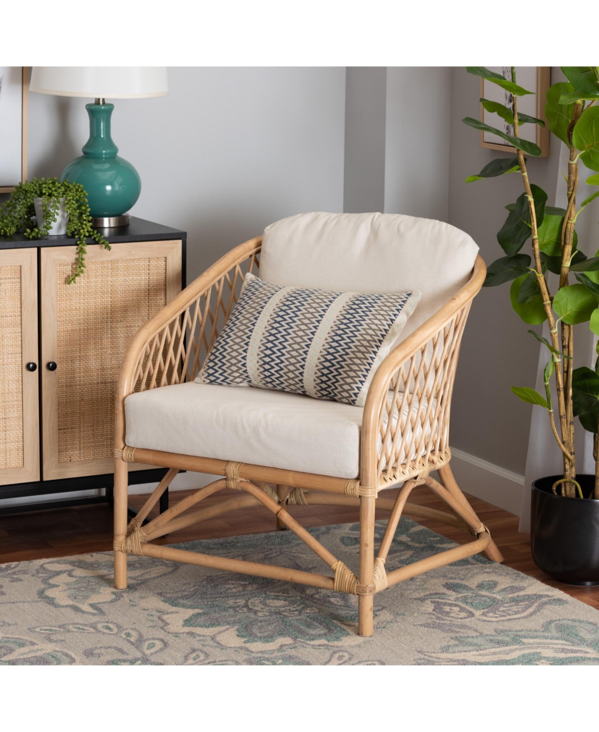 Furniture Patsy 30.7" Rattan Bohemian Armchair
