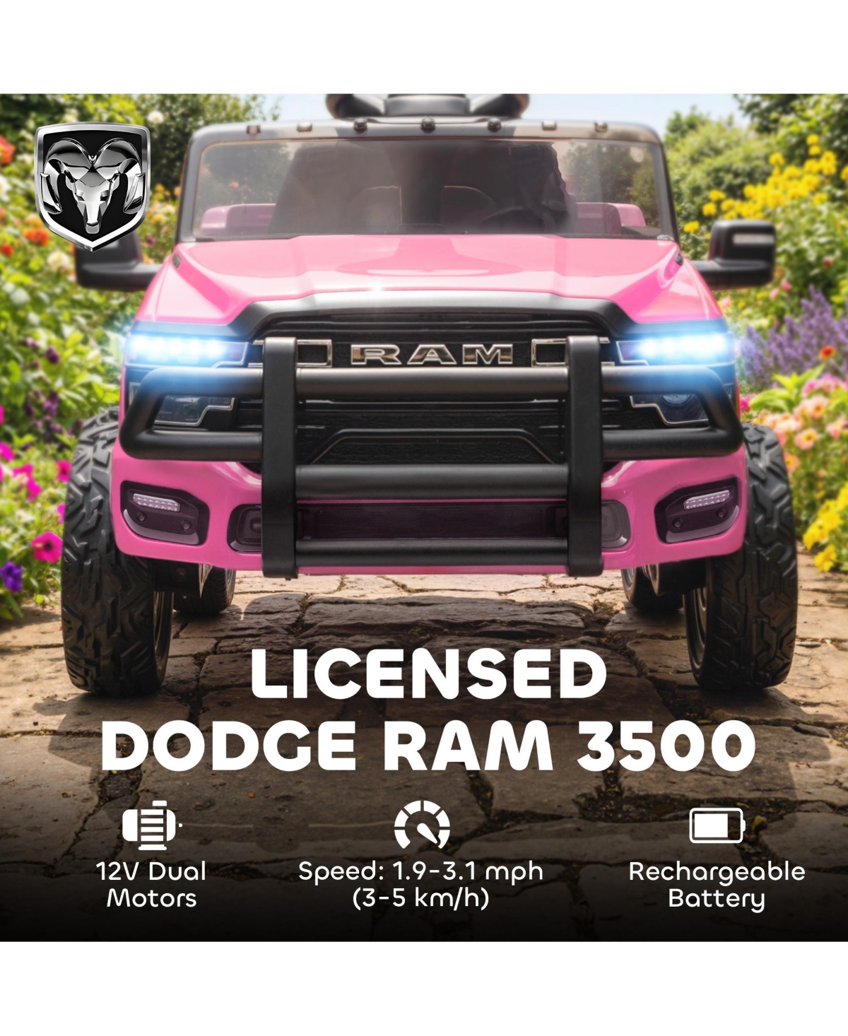 Qaba 12V Licensed Dodge Ram 3500 Kids Ride on Car with Dual Motors,