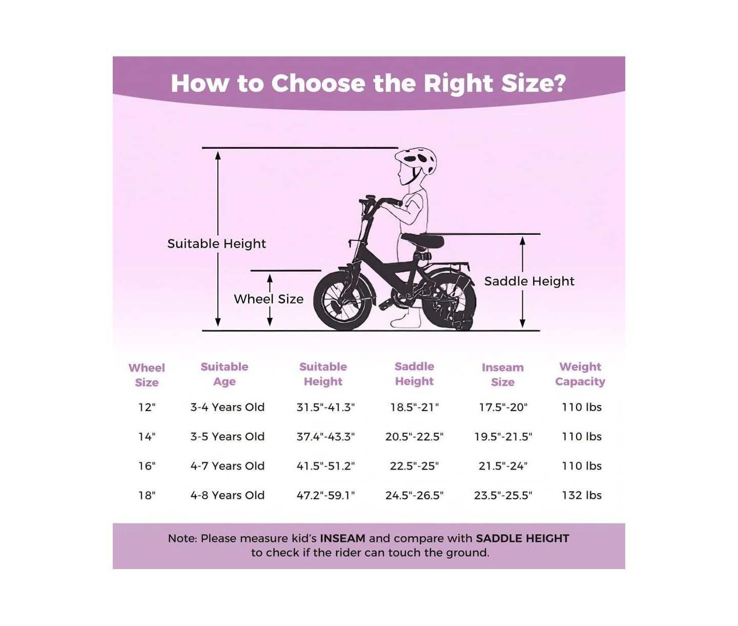 Детская игрушка HONGGE Adjustable Training Bike with Dual Brake and Training Wheels, Ages 3-10, цвет: Фиолетовый — фото 3