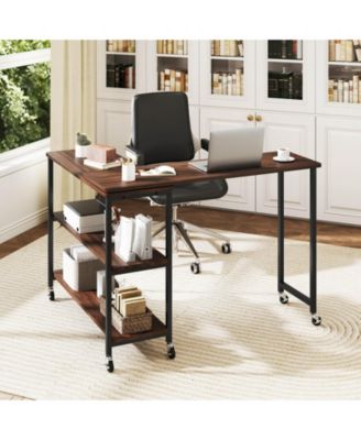 360° Rotation Mobile Laptop Table with 2-Tier Storage Shelves & 6 Universal Wheels