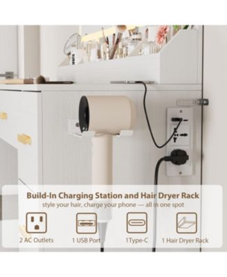 Vanity Desk with Large Lighted Mirror, 45.9" Makeup Vanity Table, 3 Light Modes & Power Outlet, 8 Drawers, Wall-Mounted, for Bedroom