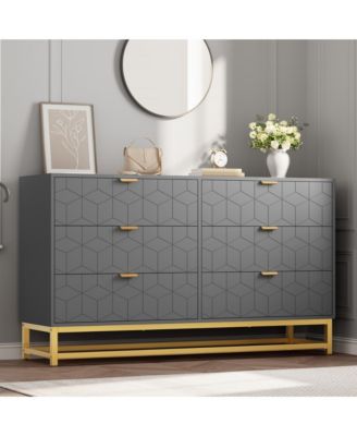 53.5" 6-Drawer Dresser for Bedroom, Wide Modern Storage Chest with Metal Legs, Organizer Cabinet for Entryway or Living Room