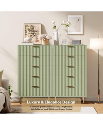 Fluted 5 Drawer Storage Dresser, Tall Chest with Deep Drawers and Wide Top, Wooden Organizer for Living Room or Kids Room