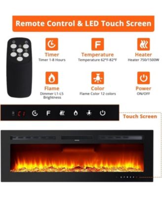 90" Wall Mounted/Recessed Electric Fireplace, Smart WiFi Control, 750/1500W Dual Heat, Touch Screen, Timer