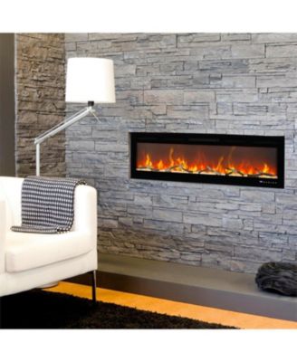 60" Recessed & Wall Mounted Electric Fireplace, Smart WiFi, Remote, Multicolor Flame, Log & Crystal Decor