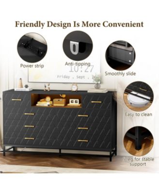 8 Drawer Dresser for Bedroom, Pink Dresser with Led Light, 55 Inch Tv Stand Dressers with Power Outlet