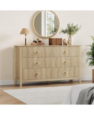 54" Wide Fluted 6-Drawer Modern Wood Dresser for Bedroom with Large Storage Organizer Cabinet