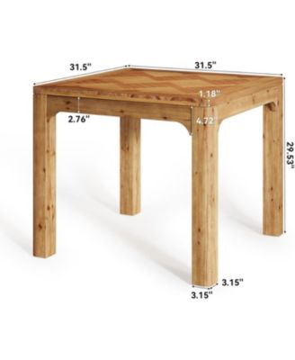 31.5" Square Farmhouse Dining Table, Solid Wood Rustic Kitchen Table with 3D Textured Tabletop, Brown