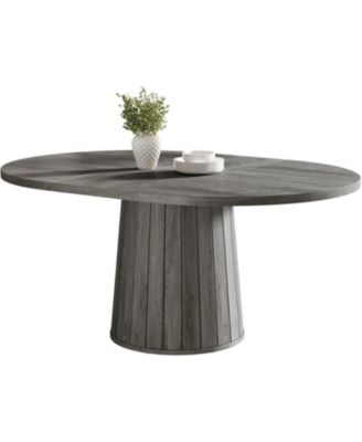 Oval Dining Table for 6 People, 55.11-Inch Farmhouse Kitchen Dinner Table with Cylindrical Pedestal (Grey)