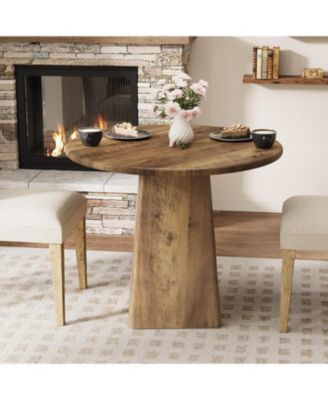 31.5-Inch Round Dining Room Table for 2-4, Farmhouse Small Kitchen Dinner Table, Rustic Brown