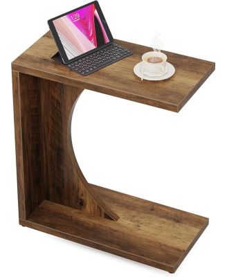 C-Shaped End Table for Couch, Sofa Side Table, Living Room, Bedroom (1, Rustic Brown)