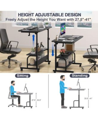 Small Height Adjustable Standing Desk with Power Outlets and Shelves, Max Height 41 Inches