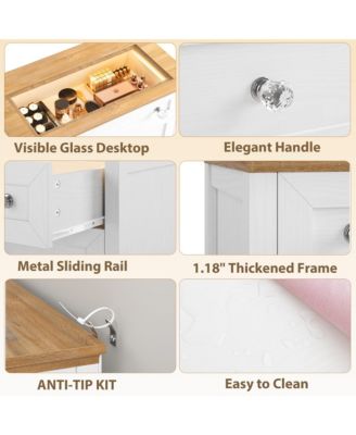 Drawer Dresser with LED Light - 4 Drawer Nightstand Cabinet with Night Light, Visible Glass Table-top