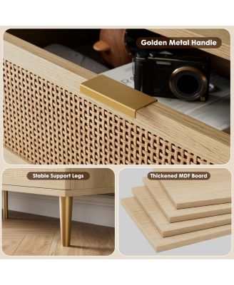 Rattan 8-Drawer Dresser, Tall Wood Chest with Wide Top, Large Storage Cabinet for Bedroom, Living Room, Hallway