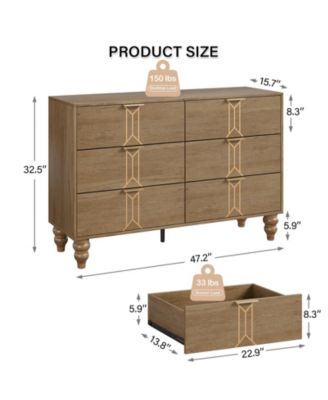 6 Drawer Dresser with Vintage Pattern Design, Modern Chest Dresser