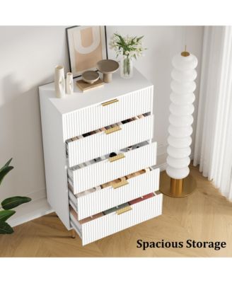Fluted Wood 5-Drawer for Bedroom, Modern Chest, Tall Dresser