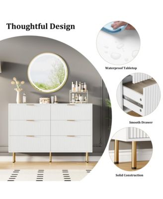 Fluted Wood Dresser 6 Drawers Dresser for Bedroom, Large Modern Chest of Drawers, Brown Dresser