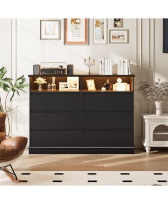 Dresser for Bedroom with 6 Drawers, Modern Chest Featuring LED Lights and Charging Station, Spacious Storage Cabinet