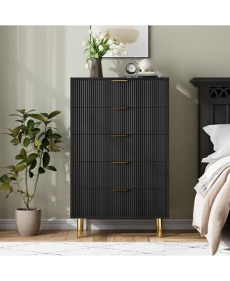 5 Drawer Dresser for Bedroom, 48” Tall Dresser Chest of Drawers, Modern Wood Storage Dresser Organizer