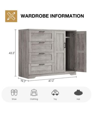 43.3'' H Armoire Wardrobe Closet with 4 Drawers and 2 Doors, Hanging Rod