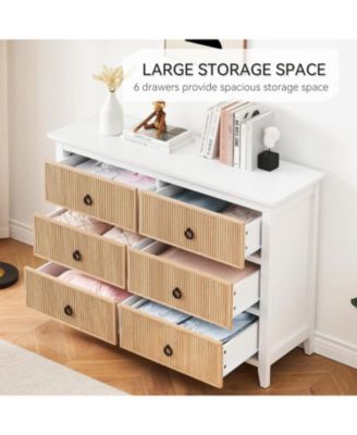 6-Drawer Modern Dresser with Fluted Panel Design, Wide Chest with Deep Storage Drawers and TV Stand Function, Ideal for Bedroom, Natural White