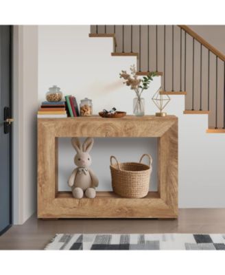 47in Farmhouse Console Table with Storage Shelf, Wood Sofa Table Behind Couch, Vintage Hallway Accent Table for Living Room Entryway