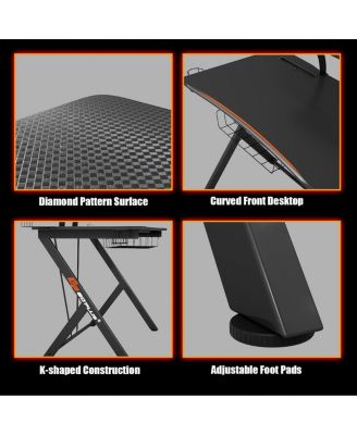 Gaming Desk Computer Desk PC Table Workstation with Headphone Hook & Cup Holder