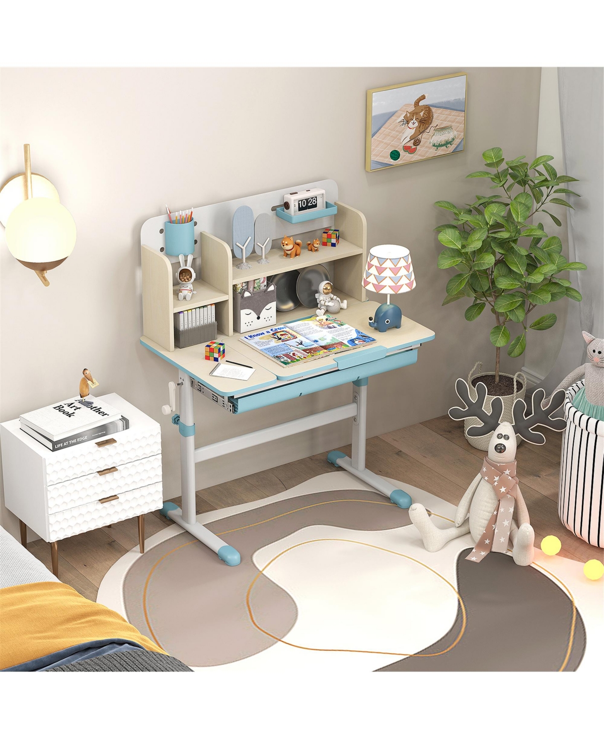 Gymax Kids Multifunctional Study Table Desk w/ Tiltable Desktop Book Stand