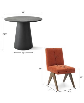 3-Piece Round Dining Table Set for 2, Upholstered Chairs with Rubberwood Legs, Modern Kitchen Table Set for Small Spaces